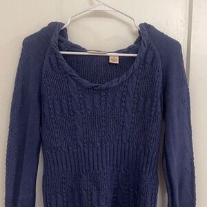 Vintage Y2K Blue Knit Hoodie Sweater Grunge‎ Alt Streetwear Fall Skater